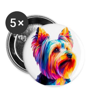 Museau de chien géométrique moderne Yorkshire terrier - Lot de 5 petits badges (25 mm) - blanc - Devant