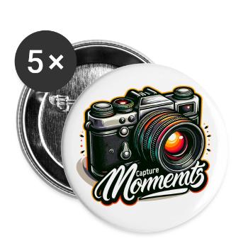 Capture Moments - Kamera Illustration - Buttons klein 25 mm (5er Pack) - Weiß - Vorne