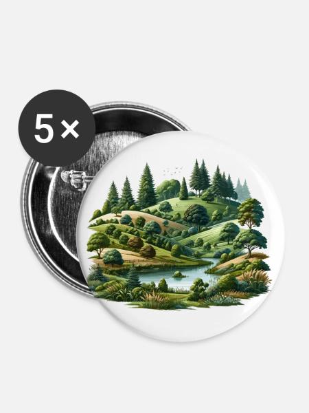 Landschaft - Illustration - Buttons klein 25 mm (5er Pack) - Weiß