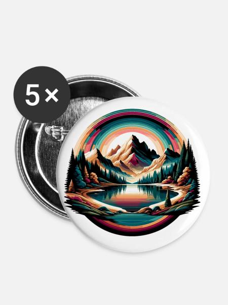 Landschaft - Illustration - Buttons klein 25 mm (5er Pack) - Weiß