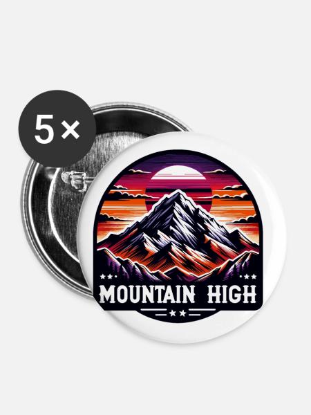 Mountain High - Berg Illustration - Buttons klein 25 mm (5er Pack) - Weiß