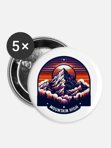 Mountain High - Berg Illustration - Buttons klein 25 mm (5er Pack) - Weiß