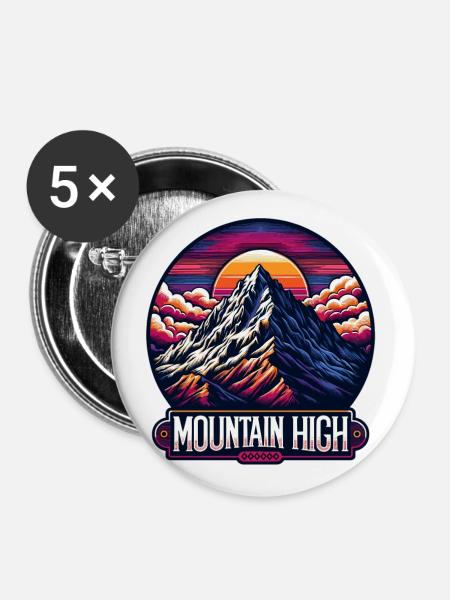 Mountain High - Berg Illustration - Buttons klein 25 mm (5er Pack) - Weiß