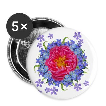 Rot blaue Blüten Vergißmeinnicht Bierzelt - Buttons klein 25 mm (5er Pack) - Weiß - Vorne