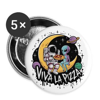 Viva la pizza - Astronaut und Alien essen Pizza - Buttons klein 25 mm (5er Pack) - Weiß - Vorne