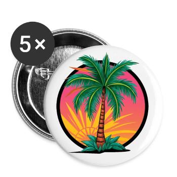 Tropical palm tree at sunset – holiday motif - Buttons small 1''/25 mm (5-pack) - white - Front