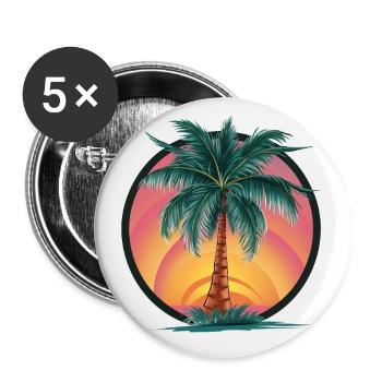 Tropical palm tree at sunset – holiday motif - Buttons small 1''/25 mm (5-pack) - white - Front