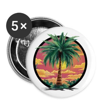 Tropical palm tree at sunset – holiday motif - Buttons small 1''/25 mm (5-pack) - white - Front