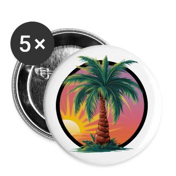 Tropical palm tree at sunset – holiday motif - Buttons small 1''/25 mm (5-pack) - white - Front