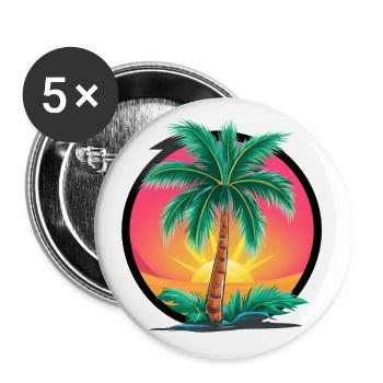 Tropical palm tree at sunset – holiday motif - Buttons small 1''/25 mm (5-pack) - white - Front