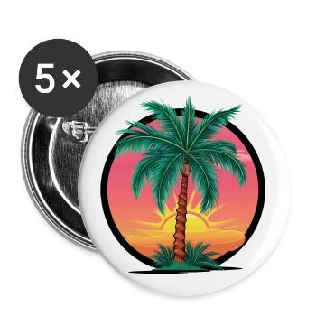 Tropical palm tree at sunset – holiday motif - Buttons small 1''/25 mm (5-pack) - white - Front