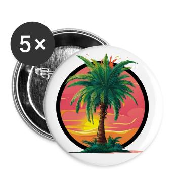 Tropical palm tree at sunset – holiday motif - Buttons small 1''/25 mm (5-pack) - white - Front