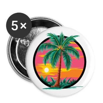 Tropical palm tree at sunset – holiday motif - Buttons small 1''/25 mm (5-pack) - white - Front