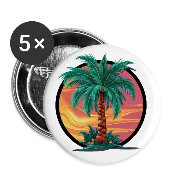 Tropical palm tree at sunset – holiday motif - Buttons small 1''/25 mm (5-pack) - white - Front