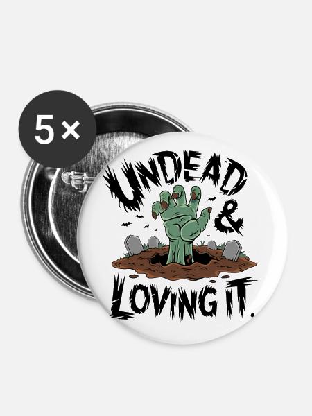 Zombie-Hand - Undead & Loving It - Buttons klein 25 mm (5er Pack) - Weiß