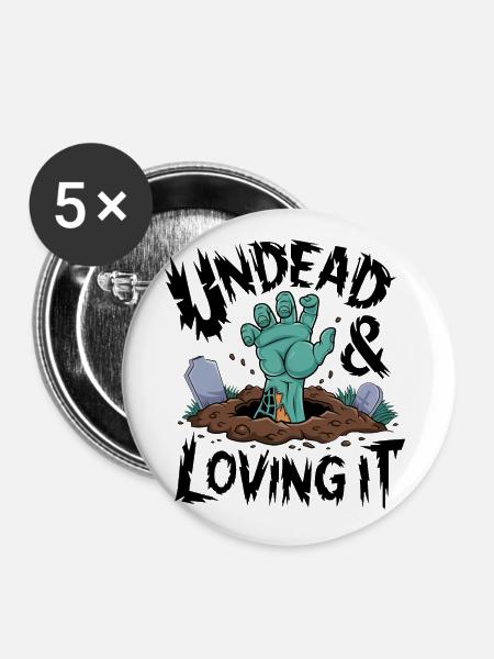Zombie-Hand - Undead & Loving It - Buttons klein 25 mm (5er Pack) - Weiß
