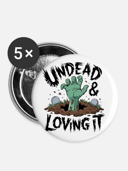 Zombie-Hand - Undead & Loving It - Buttons klein 25 mm (5er Pack) - Weiß