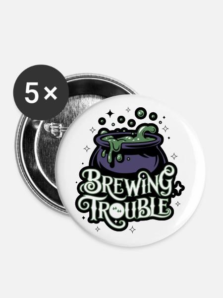 Hexenkessel – Brewing Trouble - Buttons klein 25 mm (5er Pack) - Weiß
