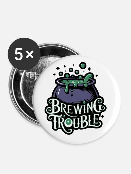 Hexenkessel – Brewing Trouble - Buttons klein 25 mm (5er Pack) - Weiß