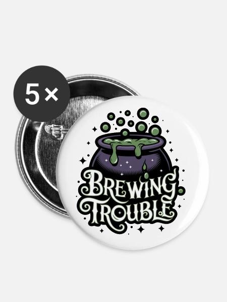 Hexenkessel – Brewing Trouble - Buttons klein 25 mm (5er Pack) - Weiß