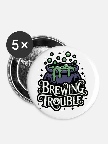 Hexenkessel – Brewing Trouble - Buttons klein 25 mm (5er Pack) - Weiß