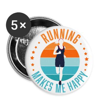 Running Makes Me Happy - Buttons small 1''/25 mm (5-pack) - white - Front