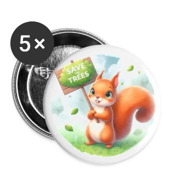 Sauvez les arbres Écureuil - Lot de 5 petits badges (25 mm) - blanc - Devant