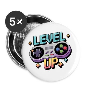 Level Up - Manette de jeu - Lot de 5 petits badges (25 mm) - blanc - Devant