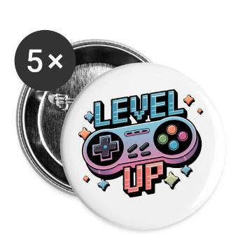 Level Up - Manette de jeu - Lot de 5 petits badges (25 mm) - blanc - Devant