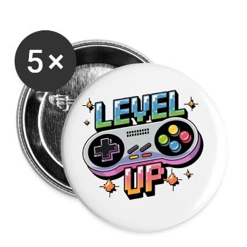Level Up - Manette de jeu - Lot de 5 petits badges (25 mm) - blanc - Devant