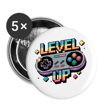Level Up - Manette de jeu - Lot de 5 petits badges (25 mm) - blanc - Devant