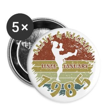 40. Geburtstag Alive and kickin since 01/1985 - Buttons klein 25 mm (5er Pack) - Weiß - Vorne