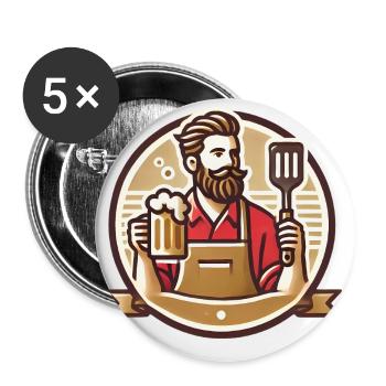 Bearded Grill Master Badge Design - Buttons small 1''/25 mm (5-pack) - white - Front