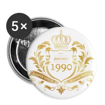35. Geburtstag Semper Verum - Established 01/1990 - Buttons klein 25 mm (5er Pack) - Weiß - Vorne