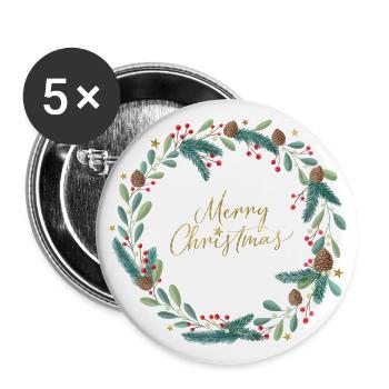Christmas Wreath, Christmas Wreath, Merry Christmas - Buttons small 1''/25 mm (5-pack) - white - Front