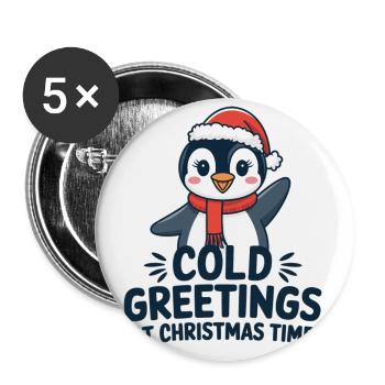 Kühle Grüße zur Weihnachtszeit – Pinguin - Buttons klein 25 mm (5er Pack) - Weiß - Vorne