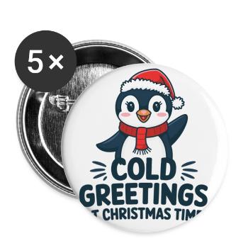 Kühle Grüße zur Weihnachtszeit – Pinguin - Buttons klein 25 mm (5er Pack) - Weiß - Vorne