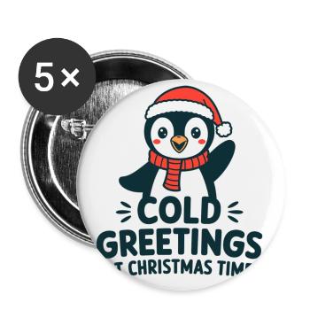 Kühle Grüße zur Weihnachtszeit – Pinguin - Buttons klein 25 mm (5er Pack) - Weiß - Vorne