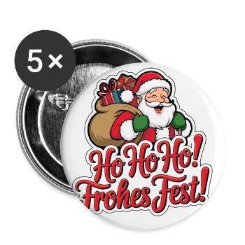 Weihnachtsmann – Ho Ho Ho! Frohes Fest - Buttons klein 25 mm (5er Pack) - Weiß - Vorne