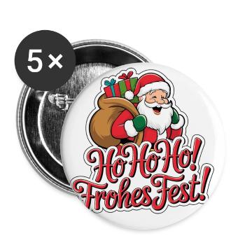 Weihnachtsmann – Ho Ho Ho! Frohes Fest - Buttons klein 25 mm (5er Pack) - Weiß - Vorne
