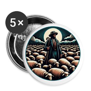 Bergers et troupeau de brebis - Lot de 5 petits badges (25 mm) - blanc - Devant
