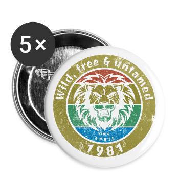 44th birthday Wild, free & untamed since 04/1981 - Buttons small 1''/25 mm (5-pack) - white - Front