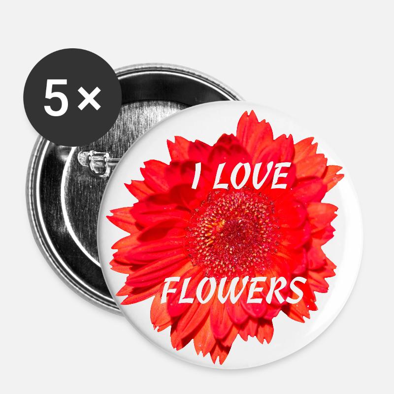 Fleur de Gerbera - Fleurs d’Amour - Lot de 5 petits badges (25 mm) - blanc