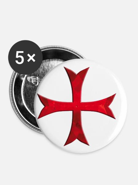 Templer Kreuz schlicht rot - Buttons klein 25 mm (5er Pack) - Weiß