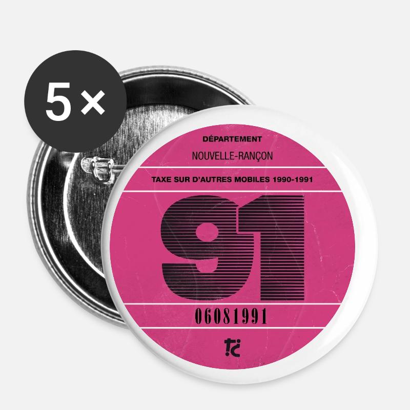 Vignette automobile 1991 - Lot de 5 petits badges (25 mm) - blanc