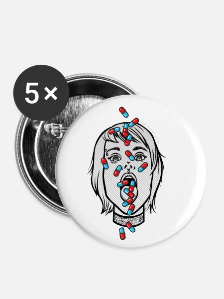 Süchtig - Buttons klein 25 mm (5er Pack) - Weiß