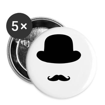 Schnurrbart Hut - Buttons klein 25 mm (5er Pack) - Weiß - Vorne