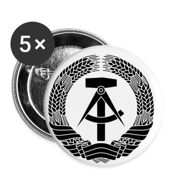 DDR Wappen (schwarz) - Buttons klein 25 mm (5er Pack) - Weiß - Vorne