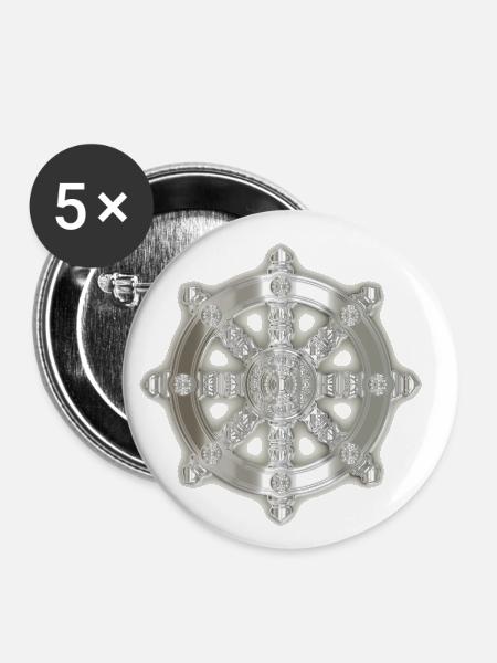 Dharma-Rad silber 3D - Buttons klein 25 mm (5er Pack) - Weiß