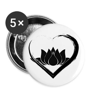 Schwarzer Herz-Lotus - Buttons klein 25 mm (5er Pack) - Weiß - Vorne